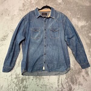 Marfinno Indigo Mens Denim Button Down Shirt Medium Wash Comfort Fit Size GG